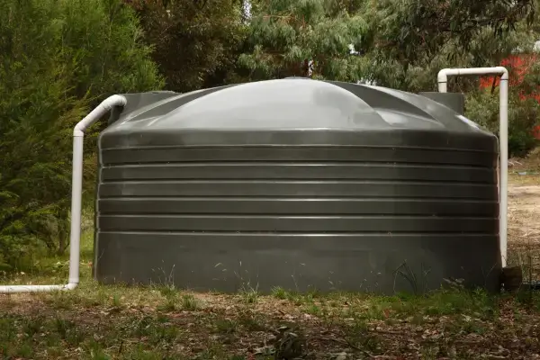 Rainwater tank on a rural Hawke’s Bay property supplying a household water filtration system